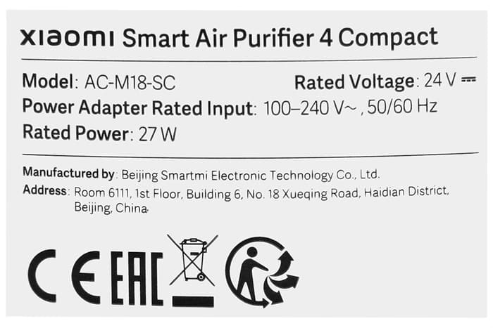 Máy lọc không khí Xiaomi Smart Air Purifier 4 Compact EU (BHR5860EU) – Bản Quốc Tế